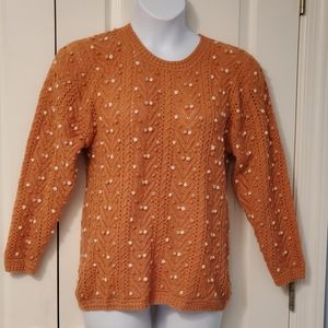 Vintage 90s Wool Popcorn Sweater in Burnt Orange size Small